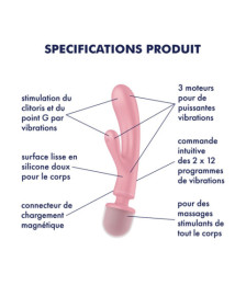 2 en 1 Vibromasseur rabbit et wand rose USB Triple Lover Satisfyer - CC597843